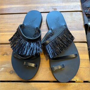 Black leather Ancient Greek sandals size 36